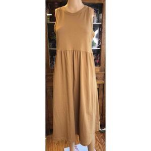 A New Day Tan Sleeveless Midi Dress Round Neck Gathered Waist Knit  Medium